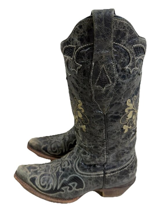 Corral Boots Shoes - Corral 5.5 C1198 Black  Lizard Inlay Cowgirl Western Boots Snip Toe Distress